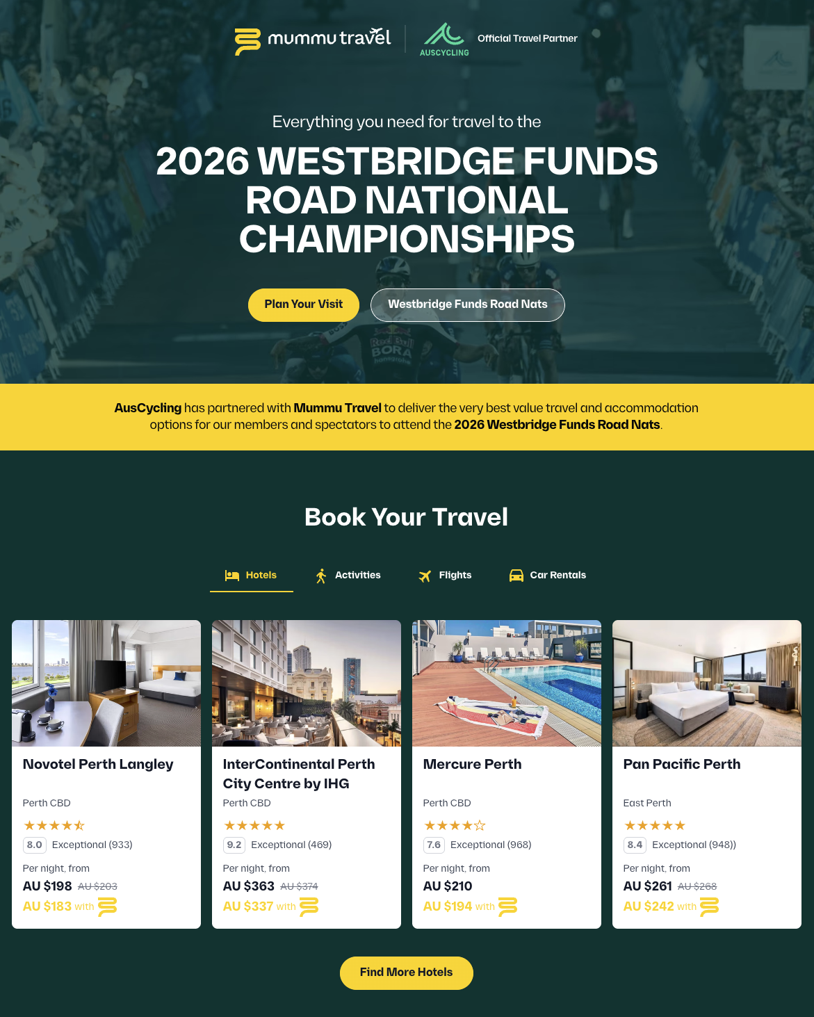 Australian Road Nationals booking page